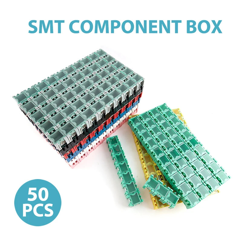 boîtes rangement électroniques transparentes vert rouge bleu jaune noir pratiques clips compactes