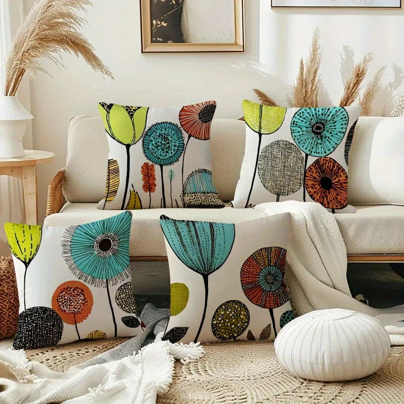 taies d'oreiller modernes fleurs stylisées polyester peacheskin 40x40cm 45x45cm 50x50cm 60x60cm
