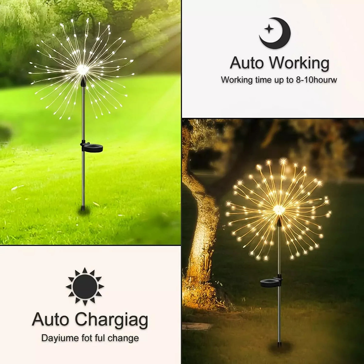 lumière solaire feu d'artifice led bleu blanc rouge vert moderne decoration jardinextérieur