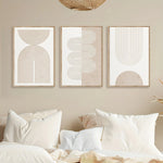 tableaux modernes abstraits toile minimaliste pièces géométriques arcs lignes parallèles beige blanc marronclair