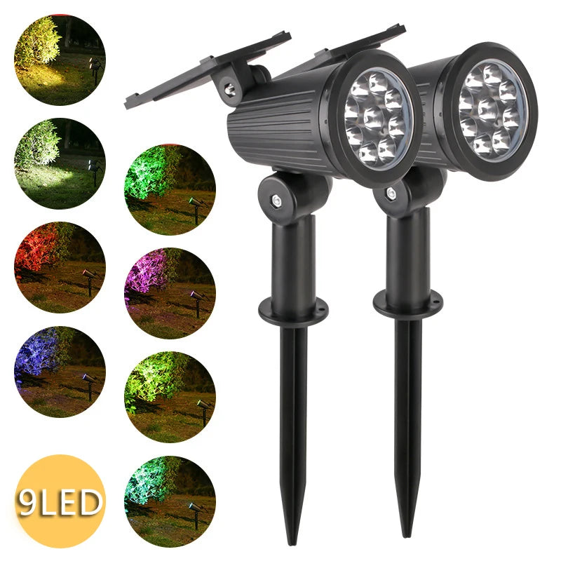 projecteur solaire extérieur led réglable ip65 moderne plusieurs couleurs lumière verte rouge bleu