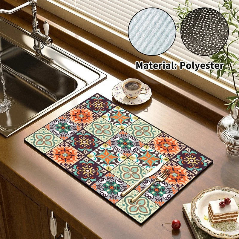 tapis cuisine absorbant polyestère motifs floraux géométriques classique vintage adhésif vert beige bleu rouge