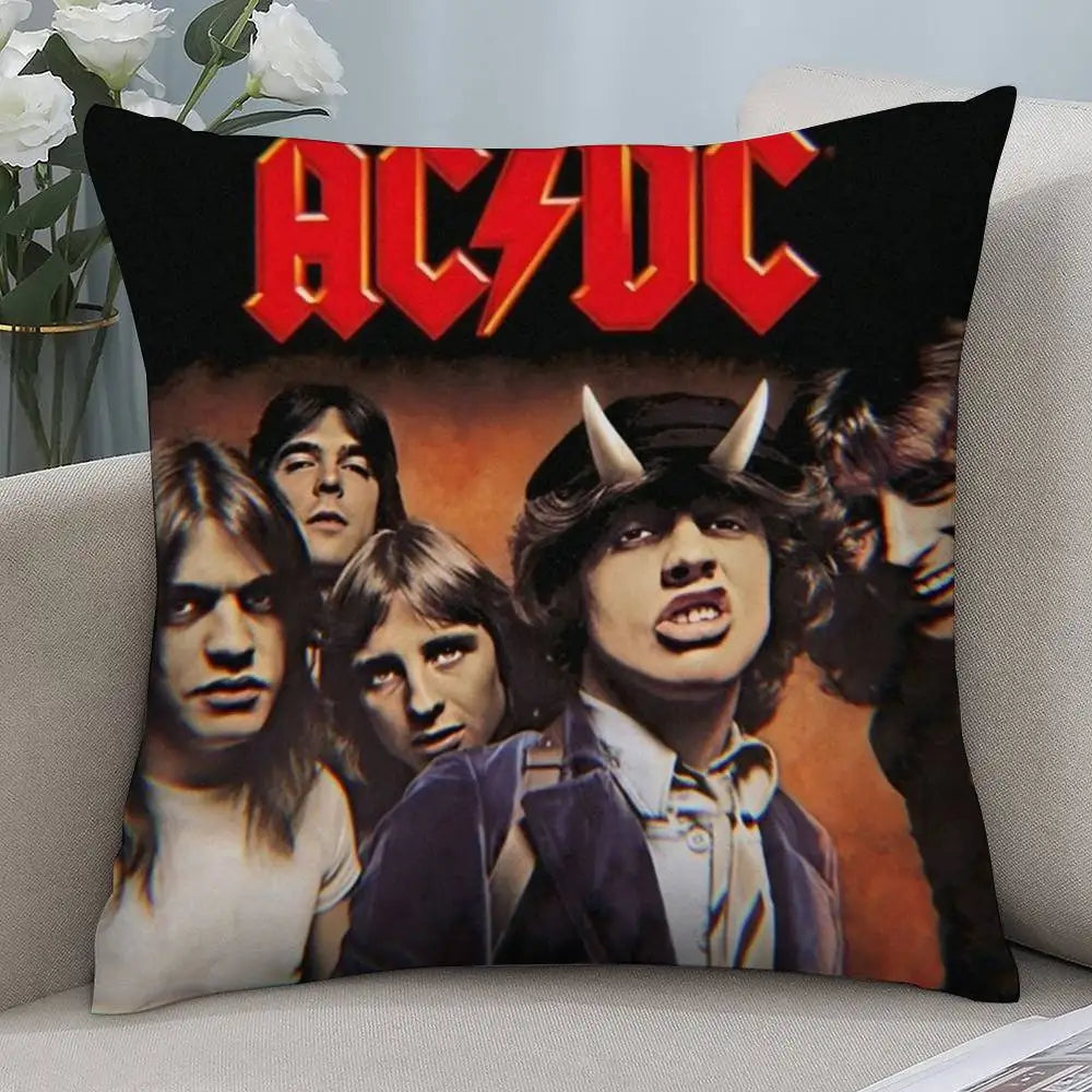 housse coussin rock acdc logo musique coton décorative salon canapé chambre noir rouge
