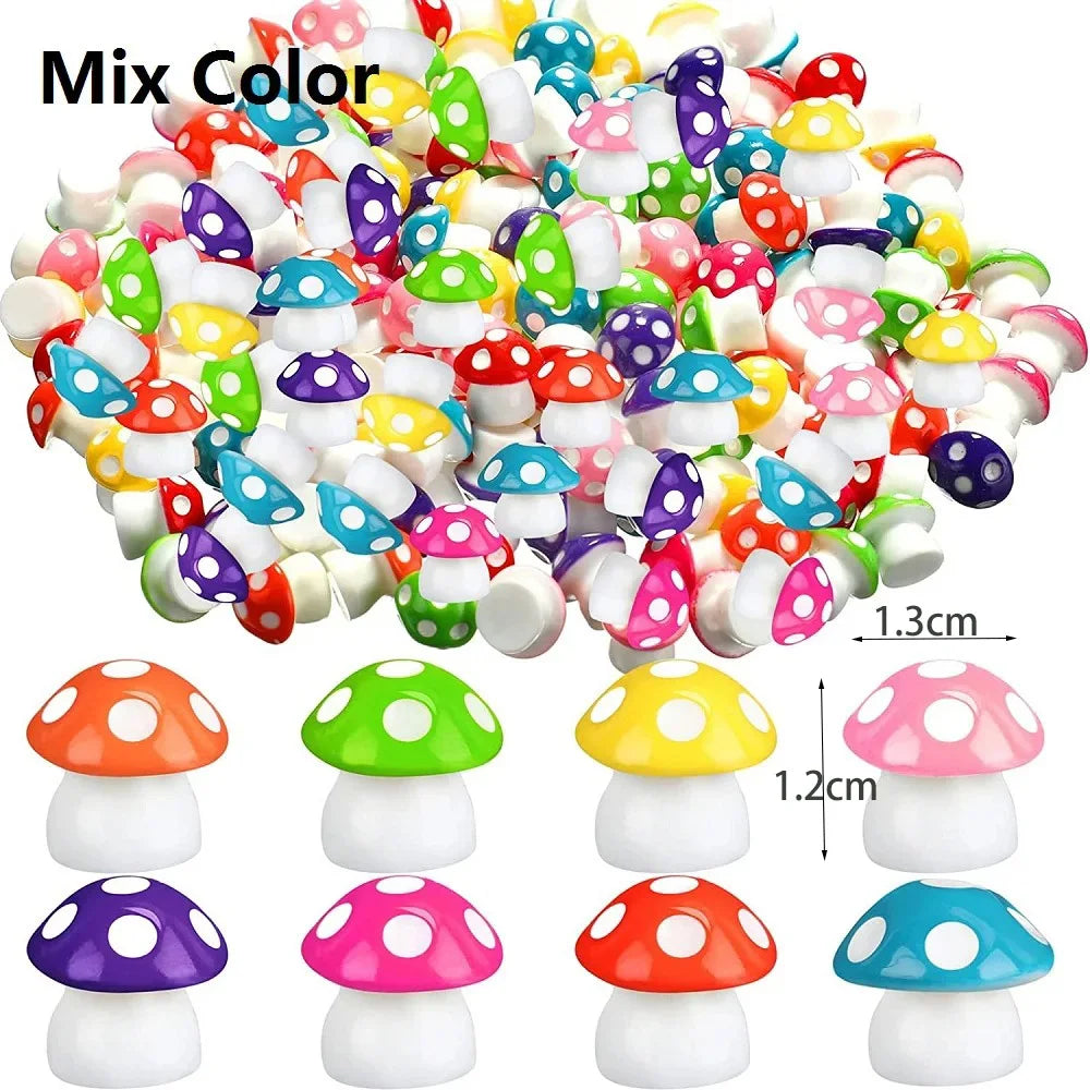 champignons décoratifs résine rouge blanc vert bleu orange rose violet points blancs chapeau fairy