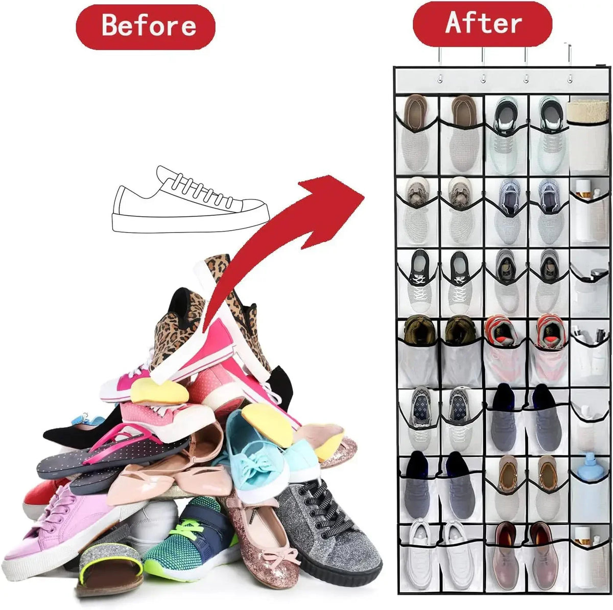 rangement suspendu chaussures noir transparent maille moderne crochets sacs organizer porte