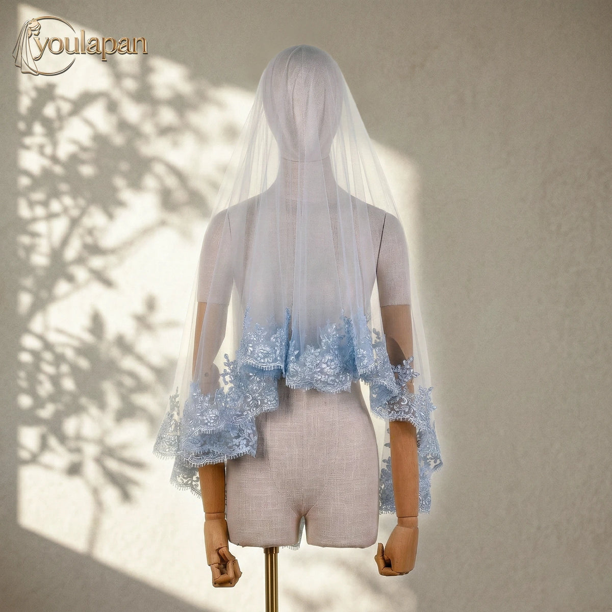 voile mariée dentelle bleue transparent romantique élégant accessoire mariage femme largeur 160cm