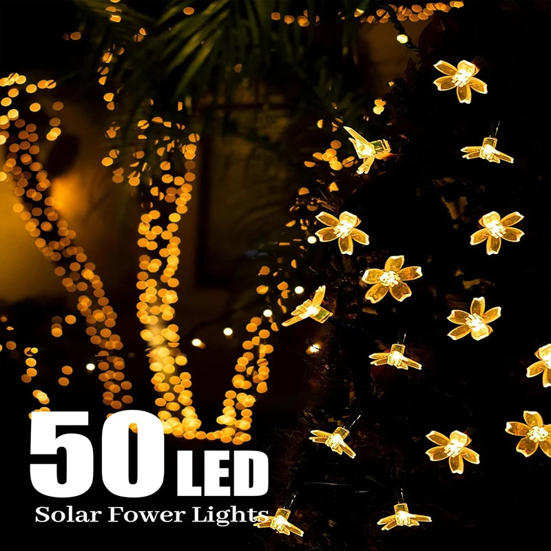 guirlande lumineuse solaire fleurs modernes blanc doré extérieure autoinstallation festive jardin patio