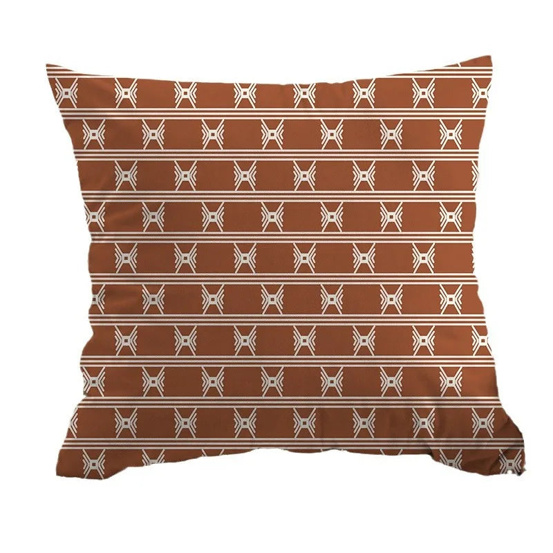 taies d'oreiller carrées modernes motif géométrique chevaux marron blanc opaques 45x45cm polyester