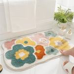 tapis bain fleurs colorées coton doux moderne blanc vert jaune orange rose bleu adhésif