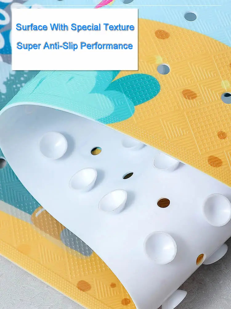 tapis bain anti dérapant thème marin poissons coraux bulles d'eau moderne enfantin bleu jaune