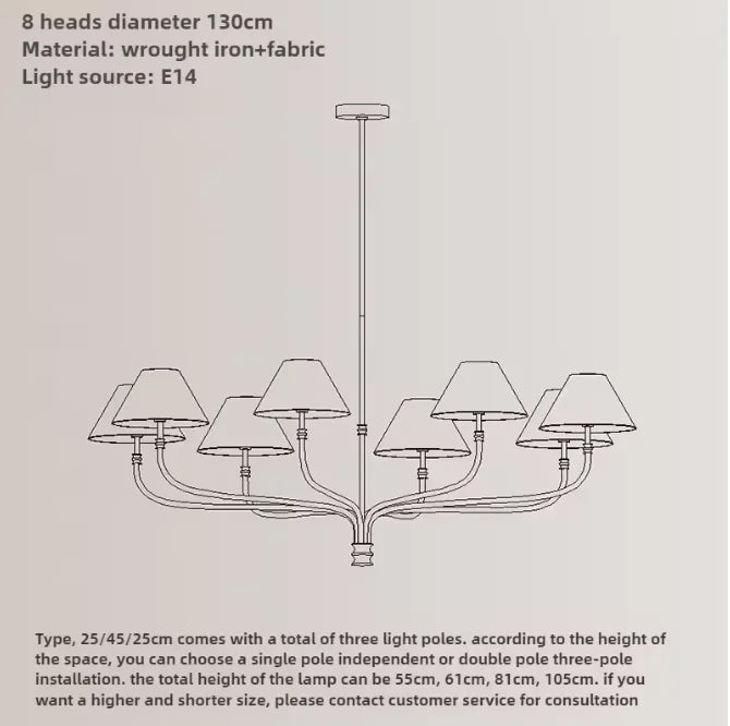 chandelier suspension lumineuse noir doré abat jours tissu mat classique moderne fixé abat jours