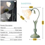 lampe table moderne vert clair acrylique transparente fleurs blanches floral prise ue câble électrique