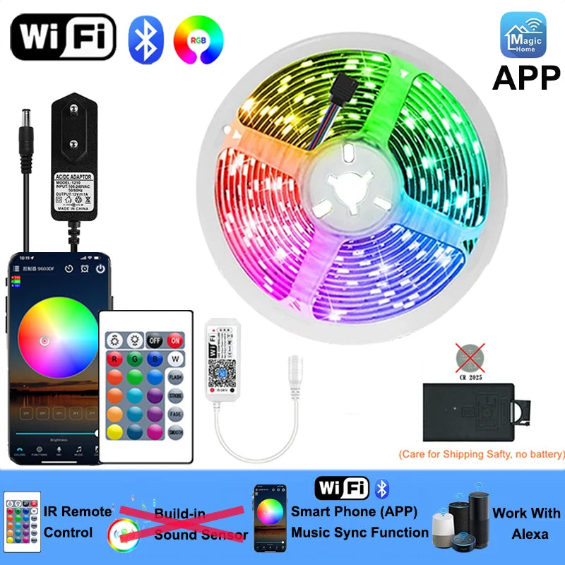 ruban led multicolore rgb wifi 12v 5m 15m 20m moderne télécommande application