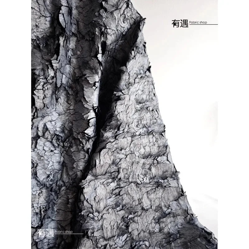 tissu polyester gris naturel texturé écorce rugueux protection uv 160cm bricolage matériaux
