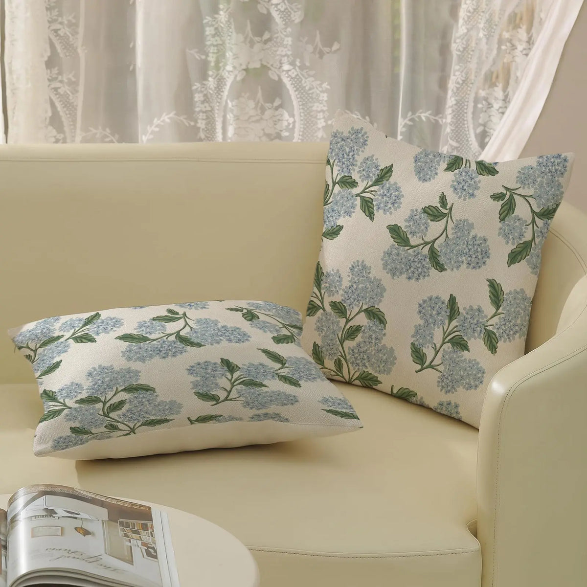 taies d'oreiller lin vintage fleurs hortensia non toxiques respectueux environnement hôtelière 450x450mm