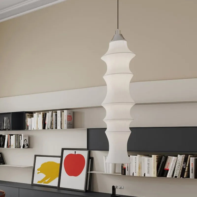 suspension lumineuse moderne blanc rayures horizontales opacité câble suspendu salon chambre d'hôtel