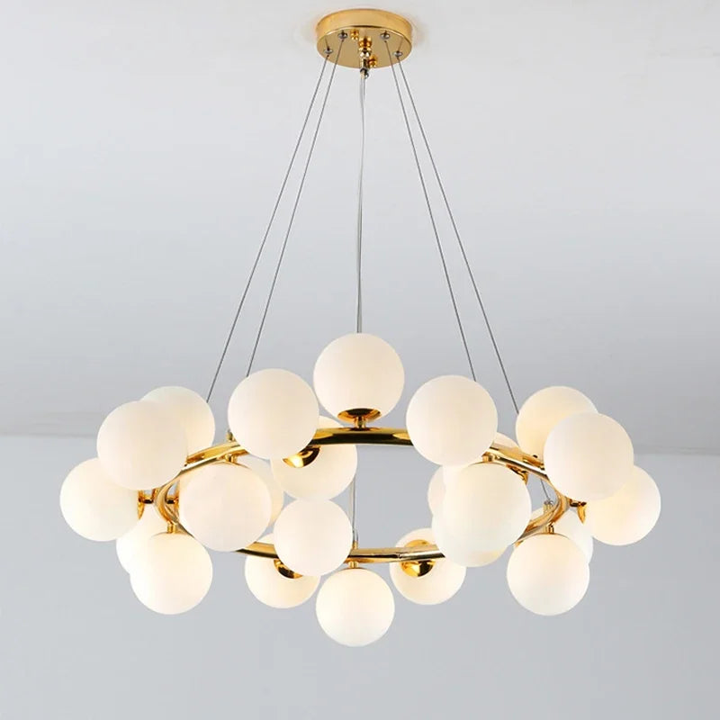 lustre suspendu moderne boules verre translucide luminaire salon chambre salle manger doré