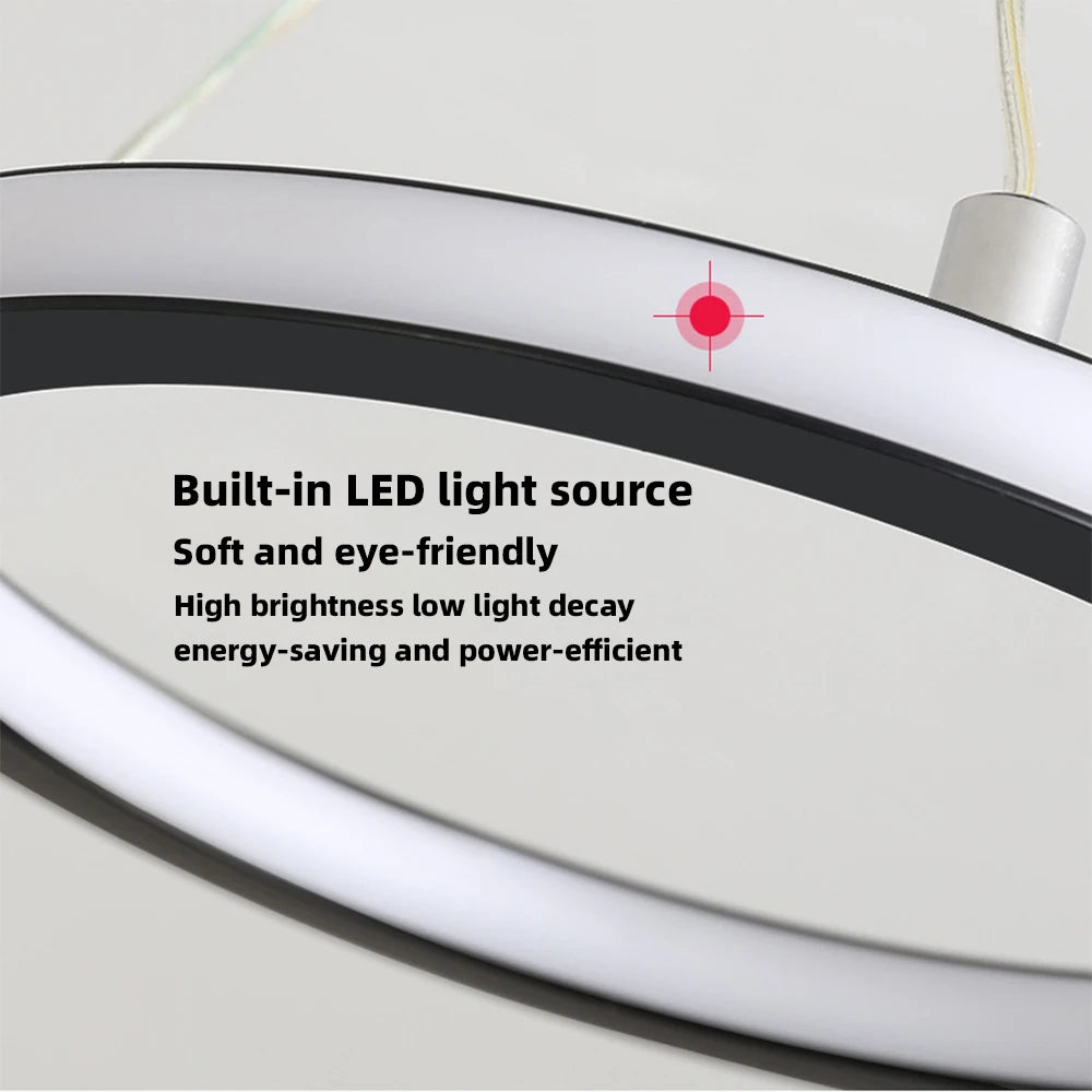 suspension lumineuse moderne anneau noir blanc led 15w variable cuisine salon chambre entrée