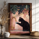 toile d'art moderne illustration chats noirs salle bain noir rose verte toile abstraite décoration