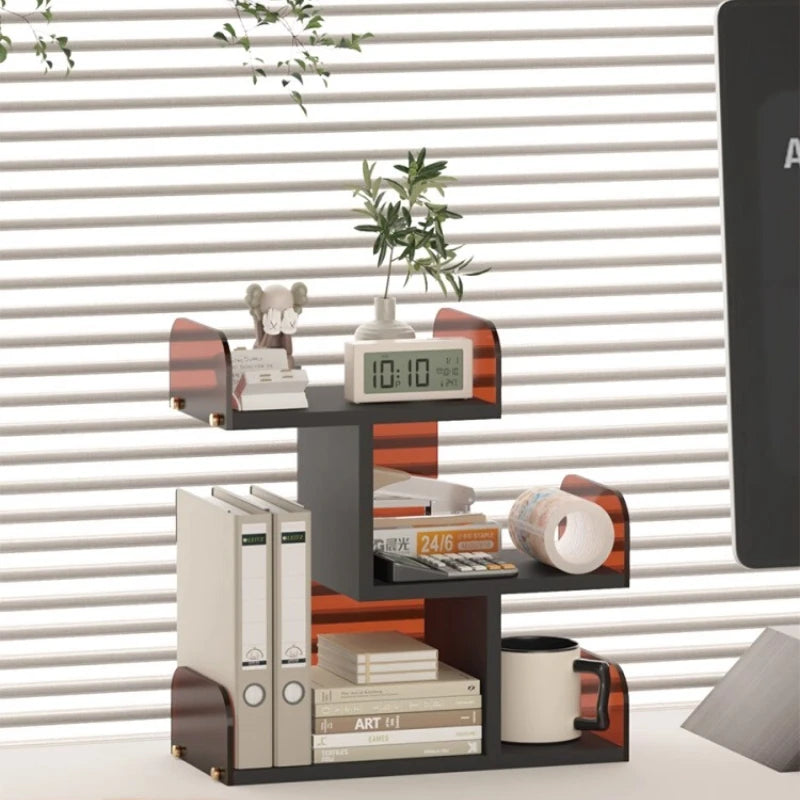 étagère moderne minimaliste bois respectueux environnement noir marron blanc porte documents calculatrice tasse