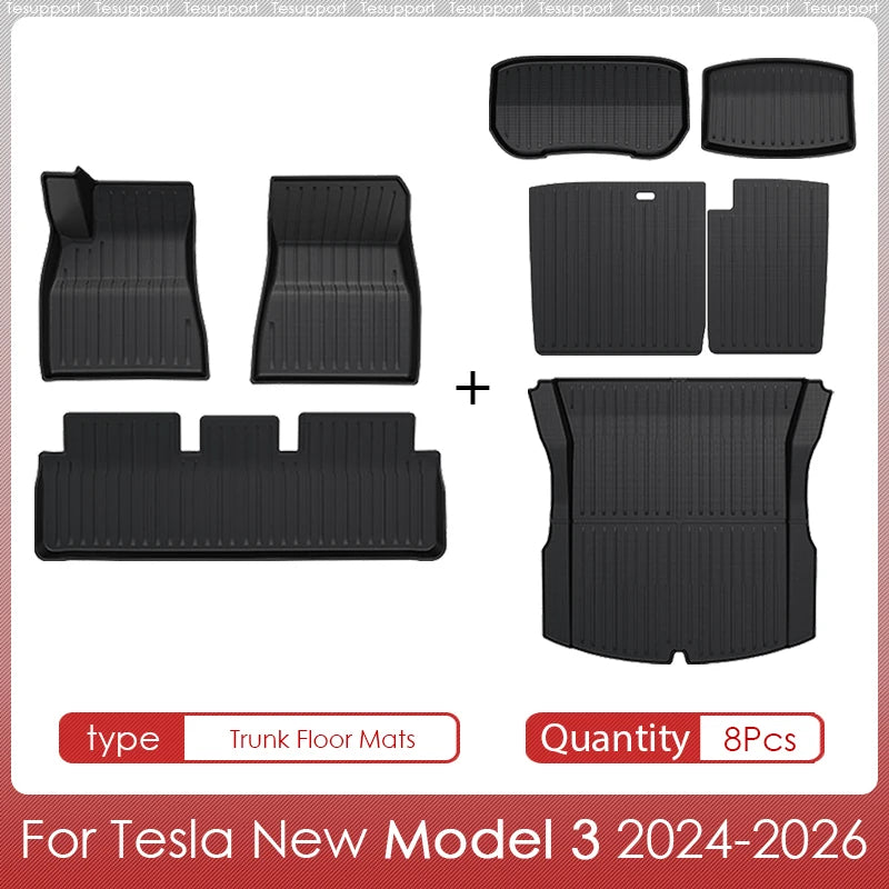 tapis sol coffre tesla model noir rayures horizontales moderne antidérapant caoutchouc