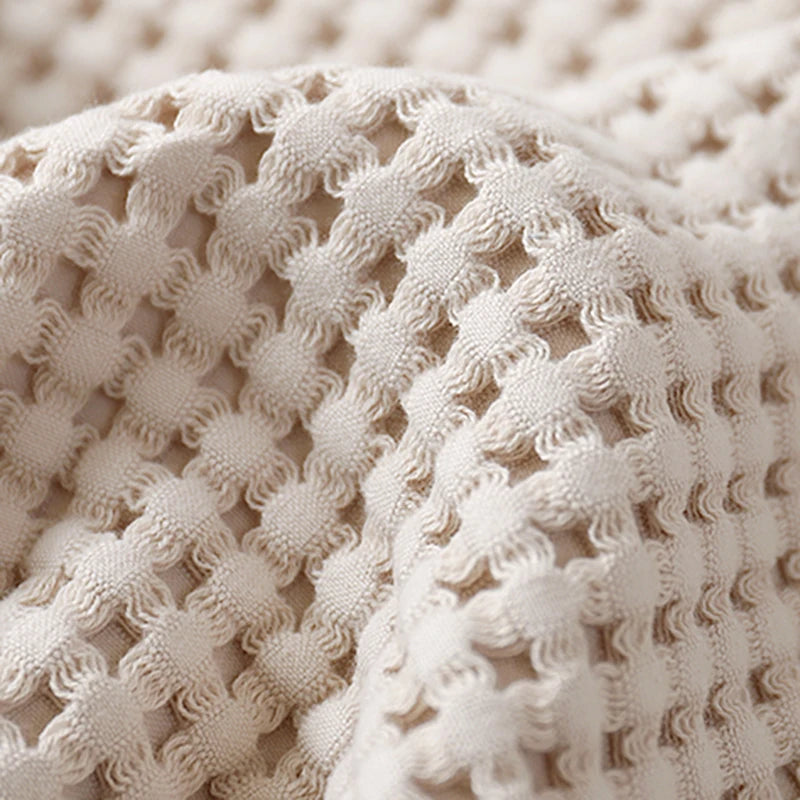 plaid coton doux solide rose clair tissage points moderne portable anti boulochage pique nique