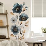 sticker mural fleurs bleues feuilles dorées moderne décoration intérieure chambre salon auto adhésif pvc