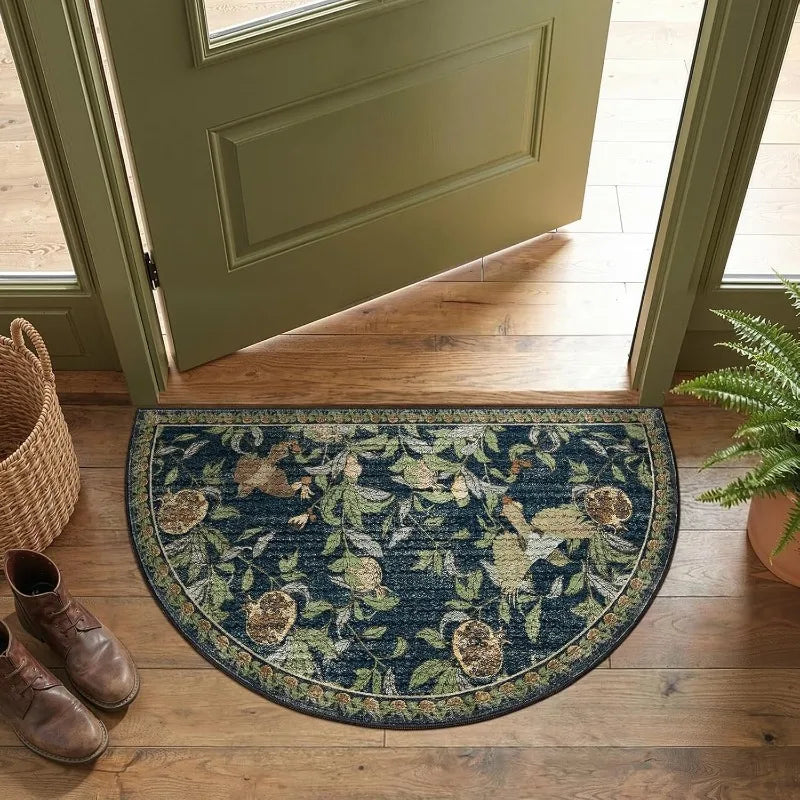 tapis demi cercle motif floral fruits beige vert bleu marine classique antidérapant résistant