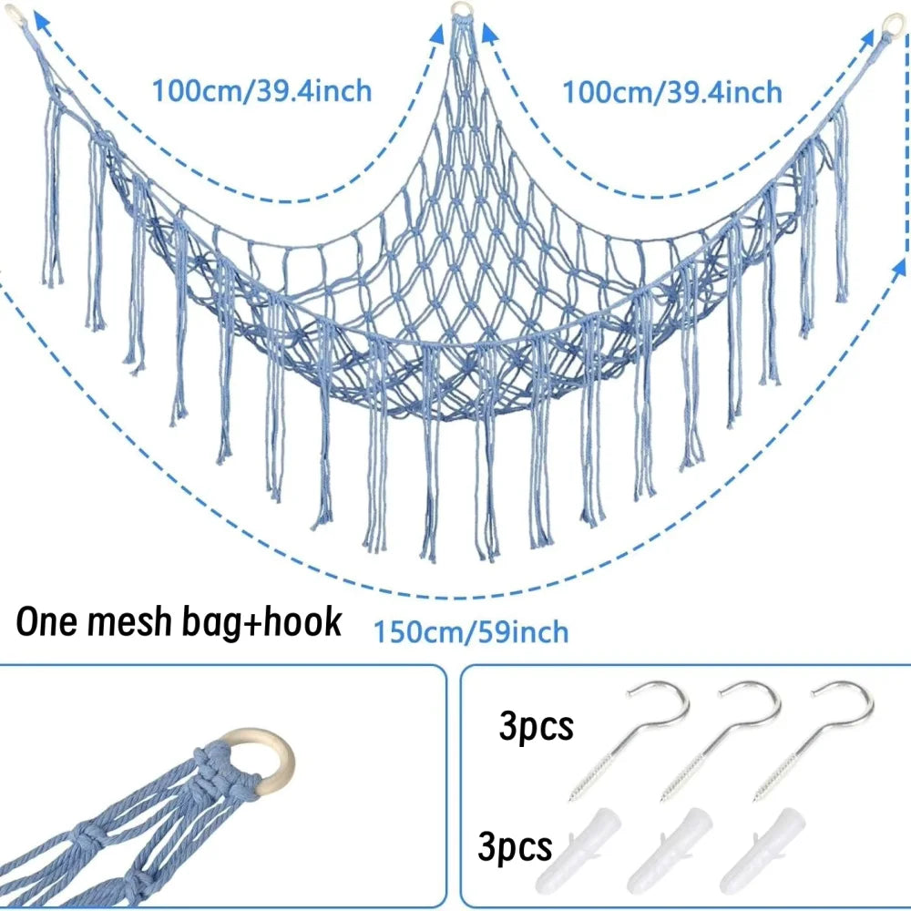 sac rangement hamac jouets macramé franges boho salon pliable respectueux environnement