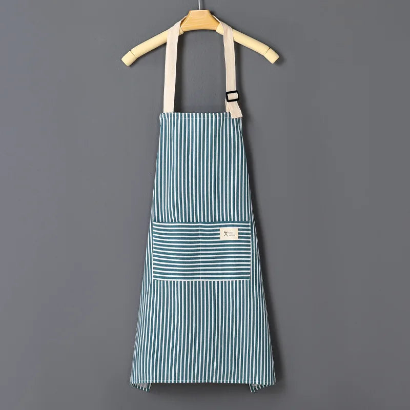 tablier cuisine coton rayures horizontales poche avant ceinture ajustable vert clair gris clair rose