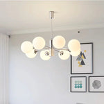 Suspension lumineuse moderne boules sphériques translucides structure chromée salon chambre coucher