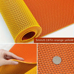 tapis sol salle bain pvc beige orange bleu rose moderne réseau triangles respectueux environnement