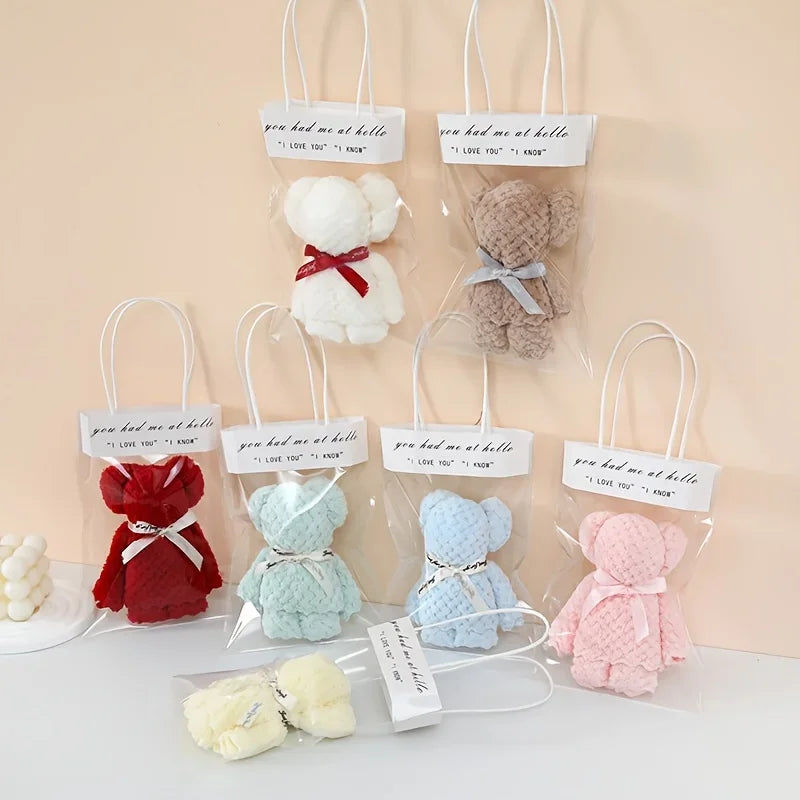 serviettes ours peluche tissu texturé sacs transparents couleurs variées cadeau mariage anniversaire 10 ensembles