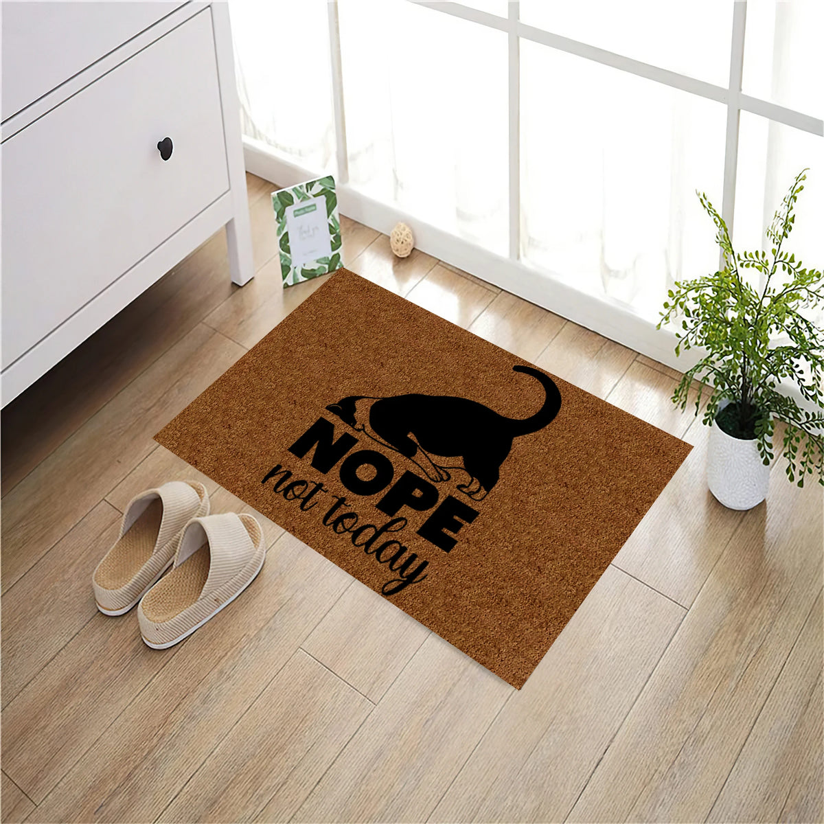 tapis d'entrée imperméable anti bactéries antidérapant chat noir motif moderne marron clair tapis sol