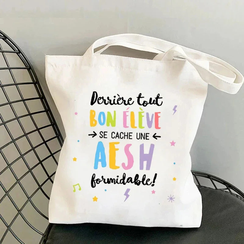 sac main toile imprimée blanc moderne poignées détachables sans fermeture éclair