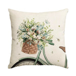 housse coussin carré motif floral vert clair beige rustique polyester lavable glissière invisible 45cm