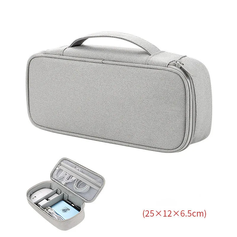 sac rangement accessoires tissu gris clair pratique ecouteurs cable usb chargeur voyage