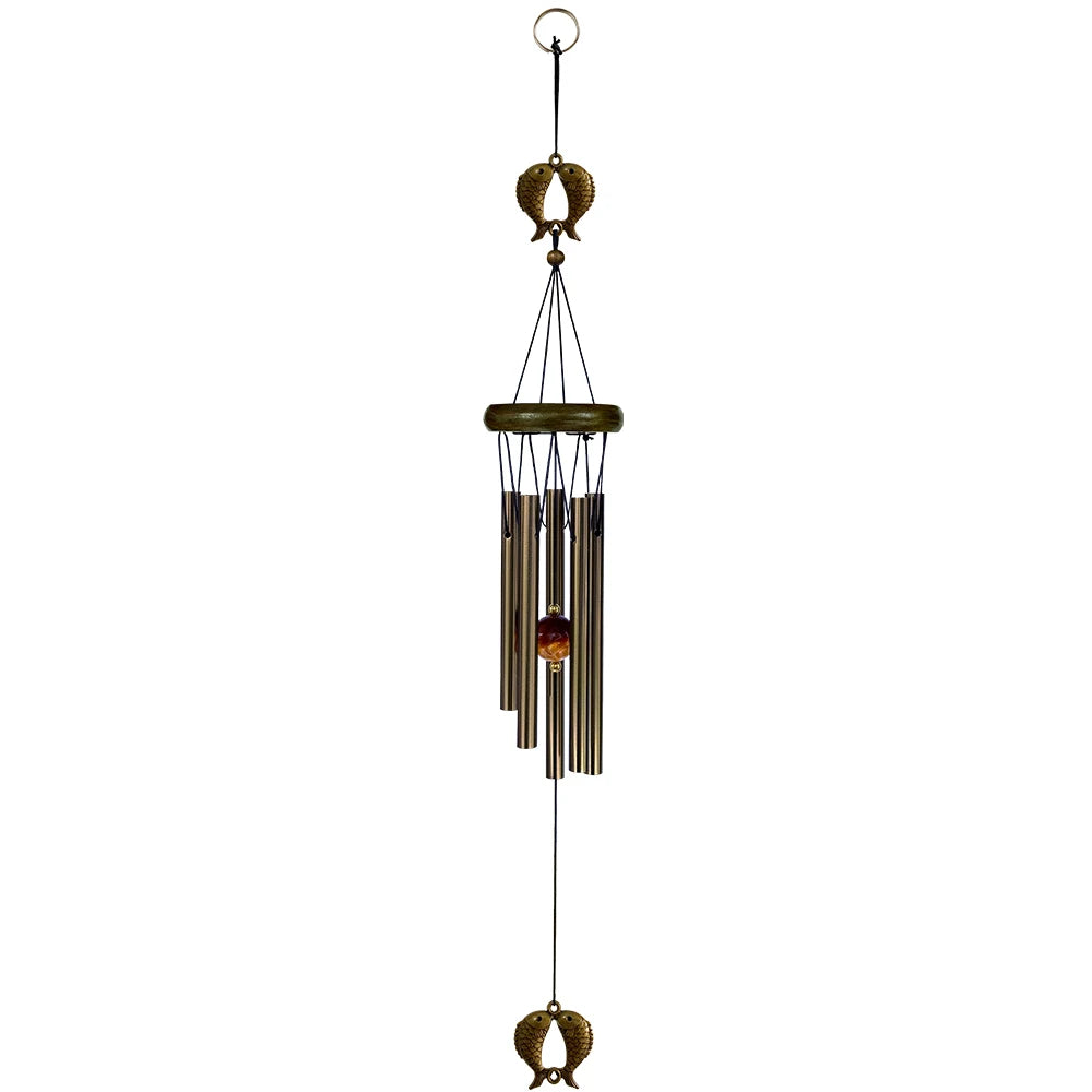 cloches vent clochette artisanale bronze papillons poissons suspendus décor intérieurextérieur ornement métallique plateau bois