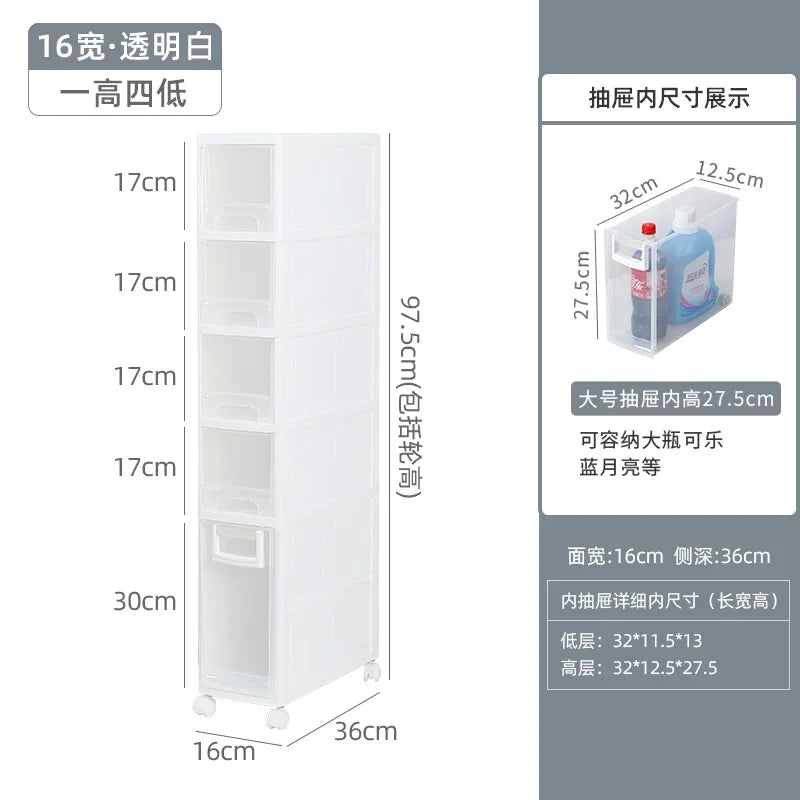 meuble rangement modulaire blanc boîtes transparentes roulettes organisation maison moderne