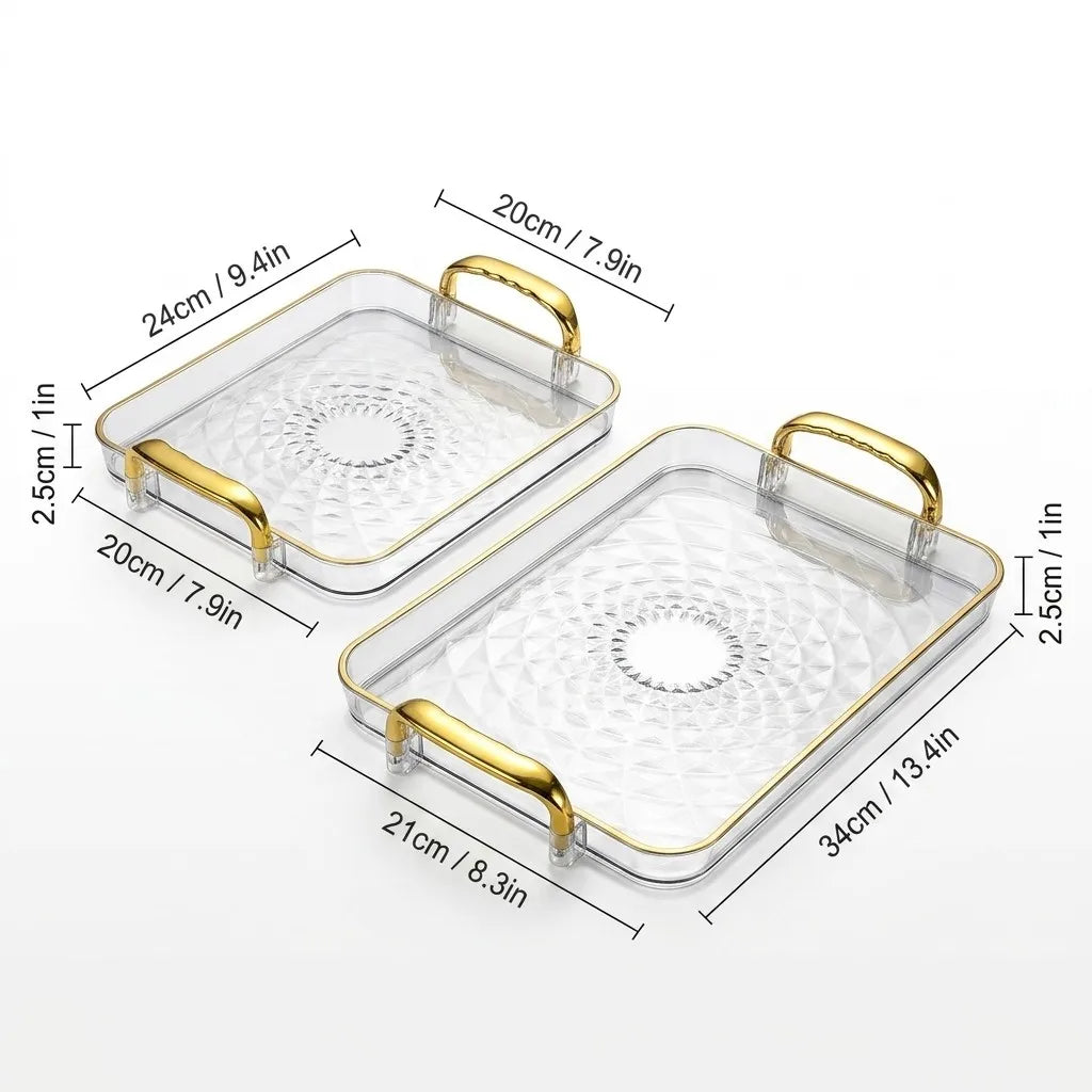 plateau rectangulaire transparent moderne poignées dorées diamant 3d nourriture rangement cuisine élégant respectueux environnement