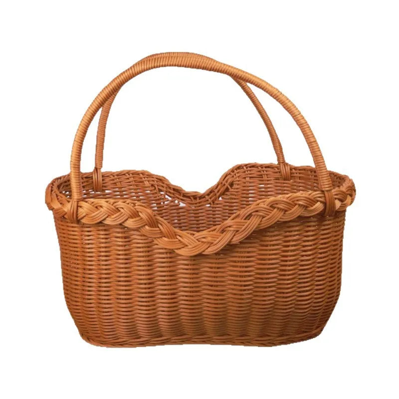 panier tressé marron clair traditionnel réutilisable poignées fruits légumes décoration maison jardin