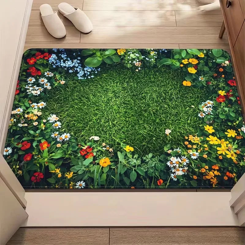 tapis sol moderne fleurs colorées antidérapant extérieur intérieur 40x60cm polyesters vibrant naturel