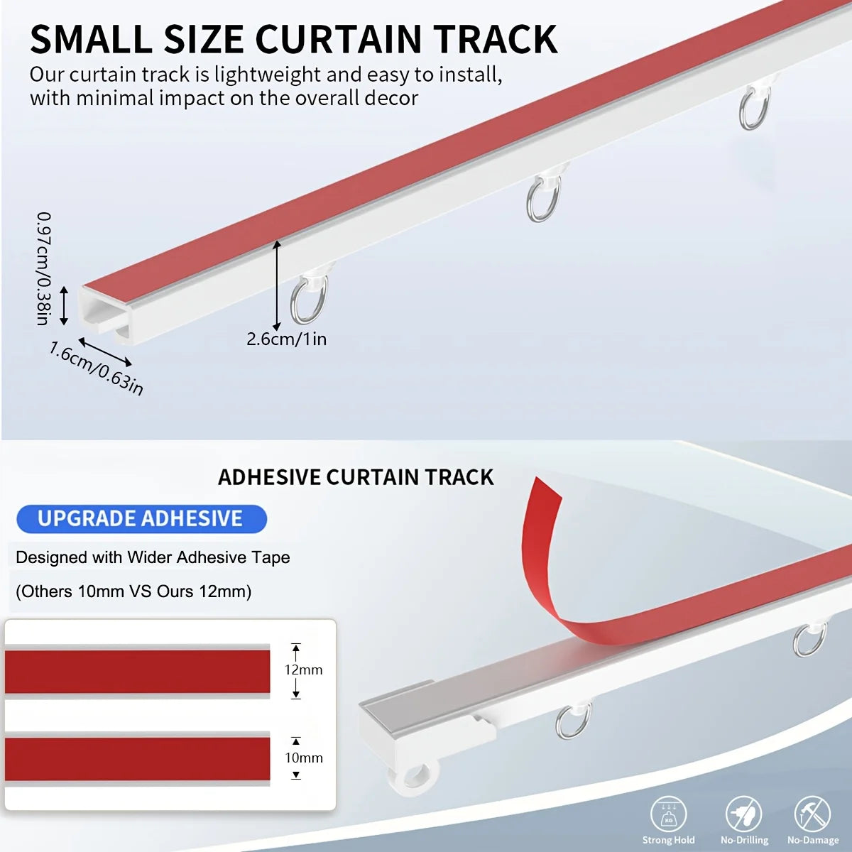 rail rideau auto adhésif gris rouge moderne crochets mur silencieux pvc