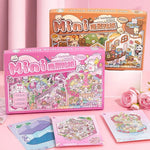 stickers paysage miniature dessin animé mignon personnages animaux scènes détaillées rose blanc vert bleu