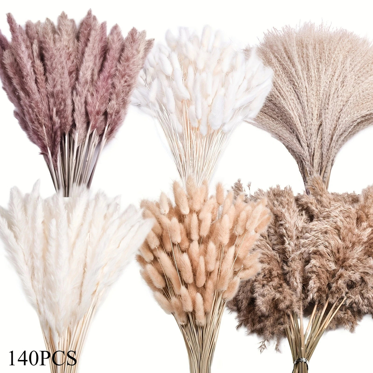 fleurs sèches plumes herbes naturelles décoration maison anniversaire mariage vases élégantes blanc marron fluffy
