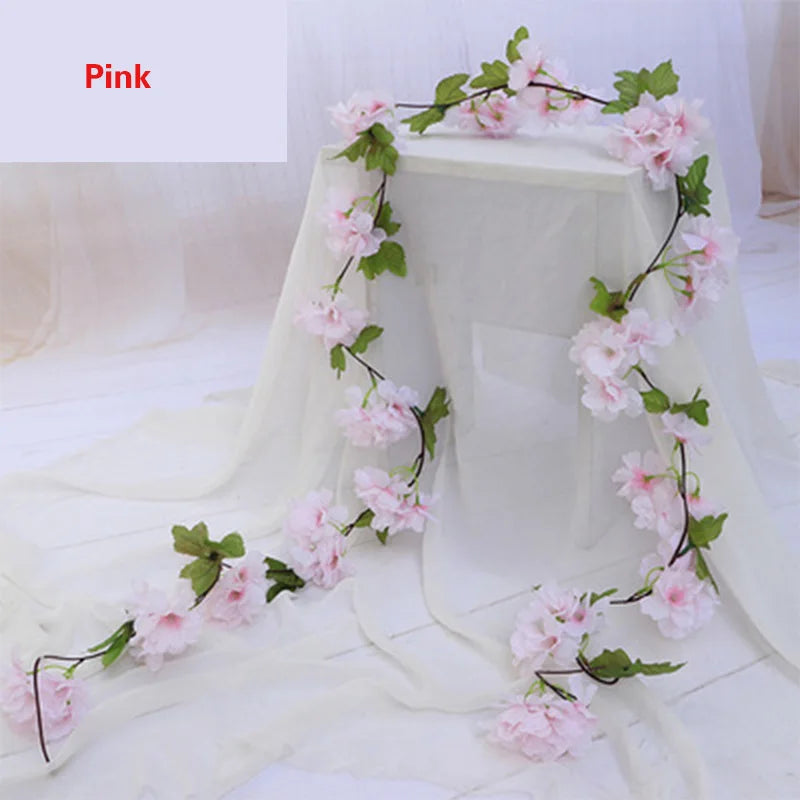 guirlande fleurs artificielles mariage rose clair blanc décoratif intérieur romantique 1.8m 135 têtes