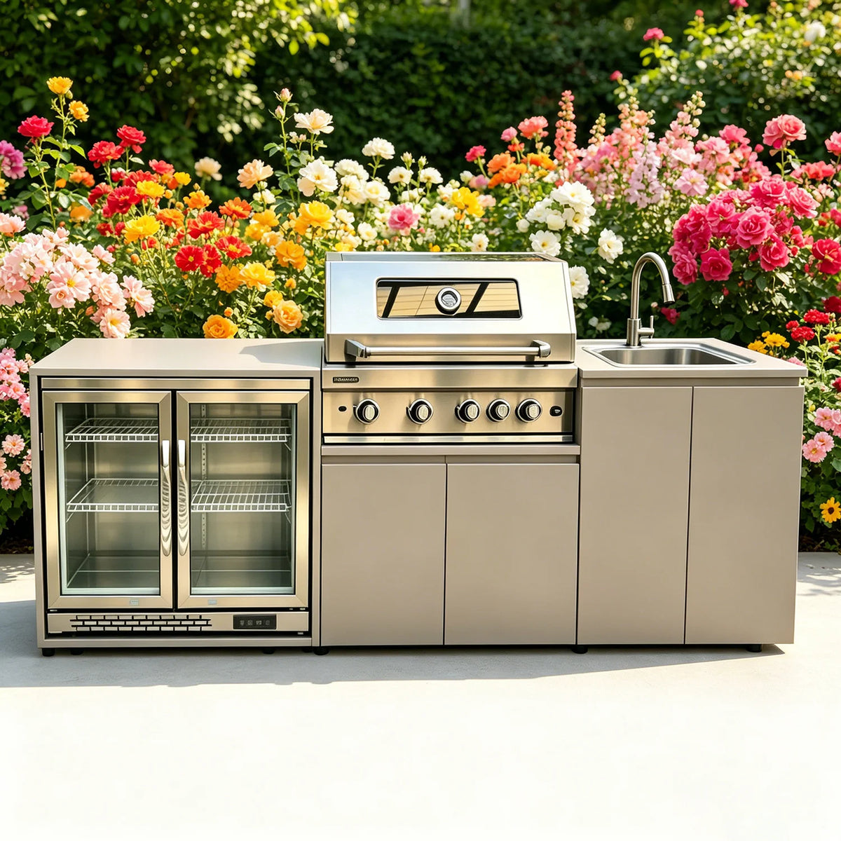 barbecue extérieur inoxydable évier réfrigérateur led moderne cuisine patio jardin ustensiles acier inoxydable pieds