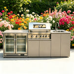 barbecue extérieur inoxydable évier réfrigérateur led moderne cuisine patio jardin ustensiles acier inoxydable pieds