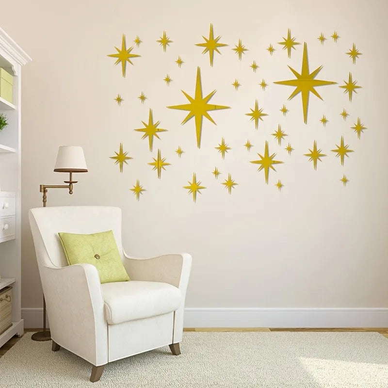 sticker mural acrylique étoiles or 3d effet moderne décoration intérieure brillance autoadhésif chambre salon