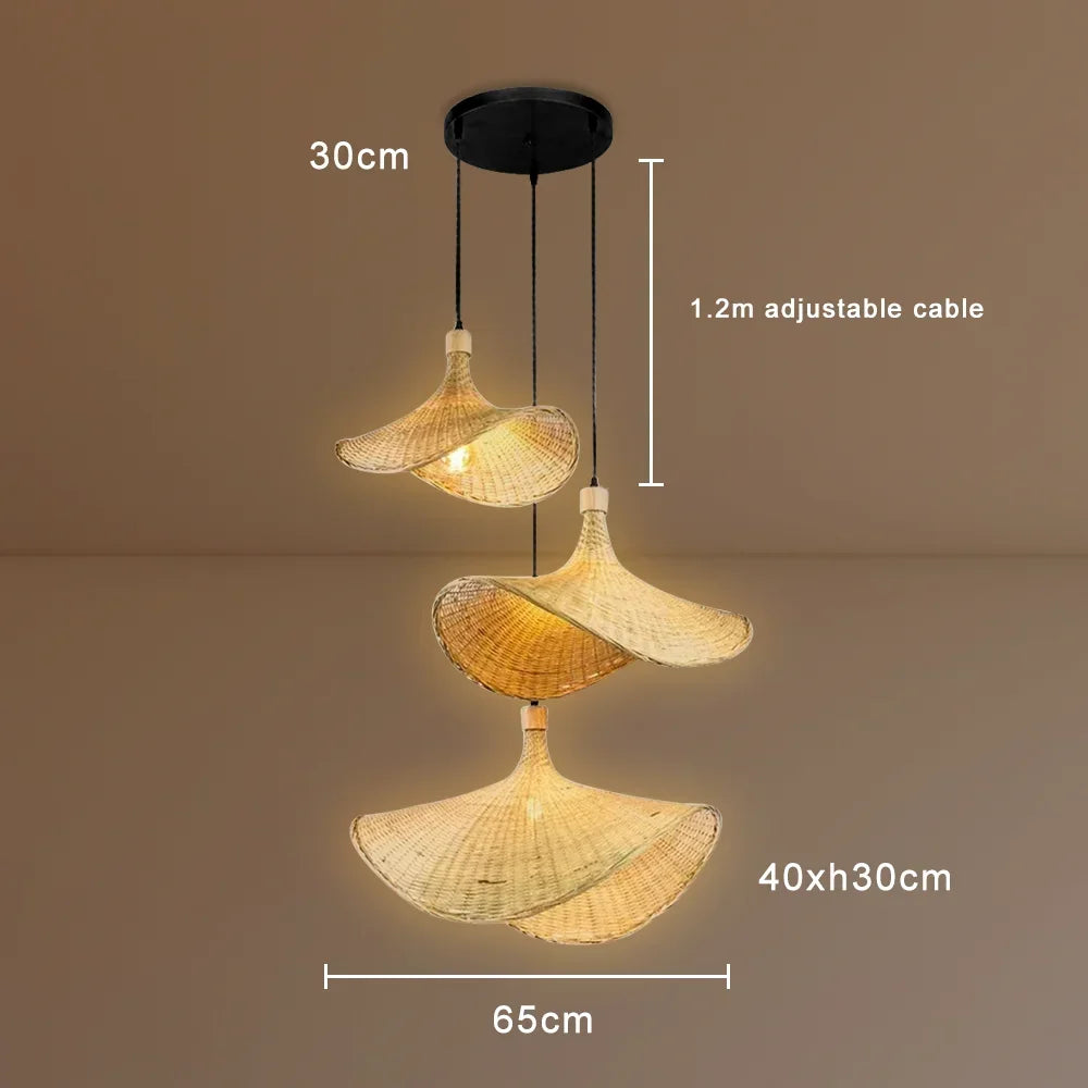 Suspension lumineuse tissée osier naturel moderne rustique câble ajustable douille E27
